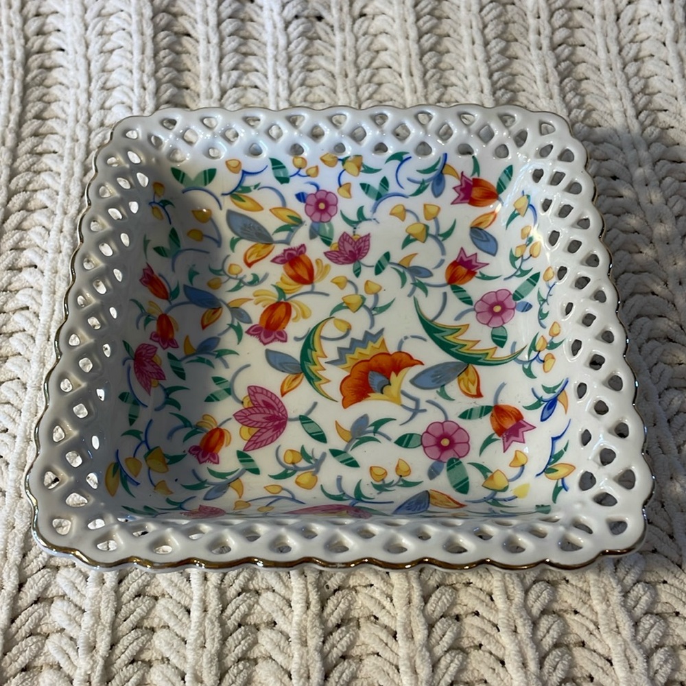 Vintage 1930s Porcelain Flower Open Lace Dish Germany